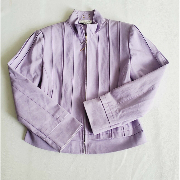 St. John Jackets & Blazers - Vintage St John Sport Lavend Cropped Jacket Coat Zip Front Collar Striped A